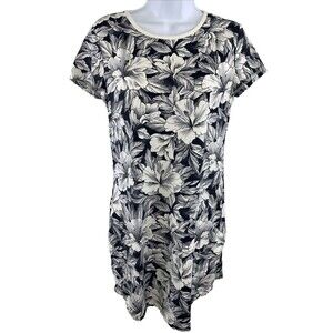 Tommy Bahama Women XS Shirt Dress Black White Floral Island Zone UPF 30 Pockets